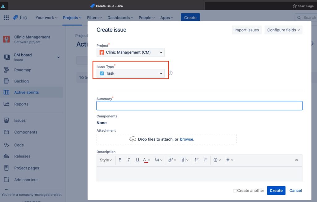 create task in jira software